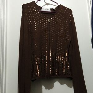 Vintage Zip-front Sequined Sweater